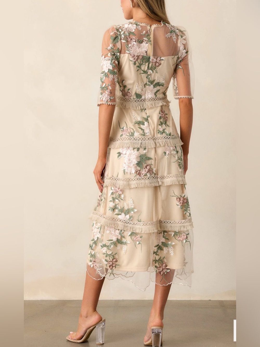 Just ME Embroidered Cream Tiered Lace Dress Size S - Picture 2 of 9